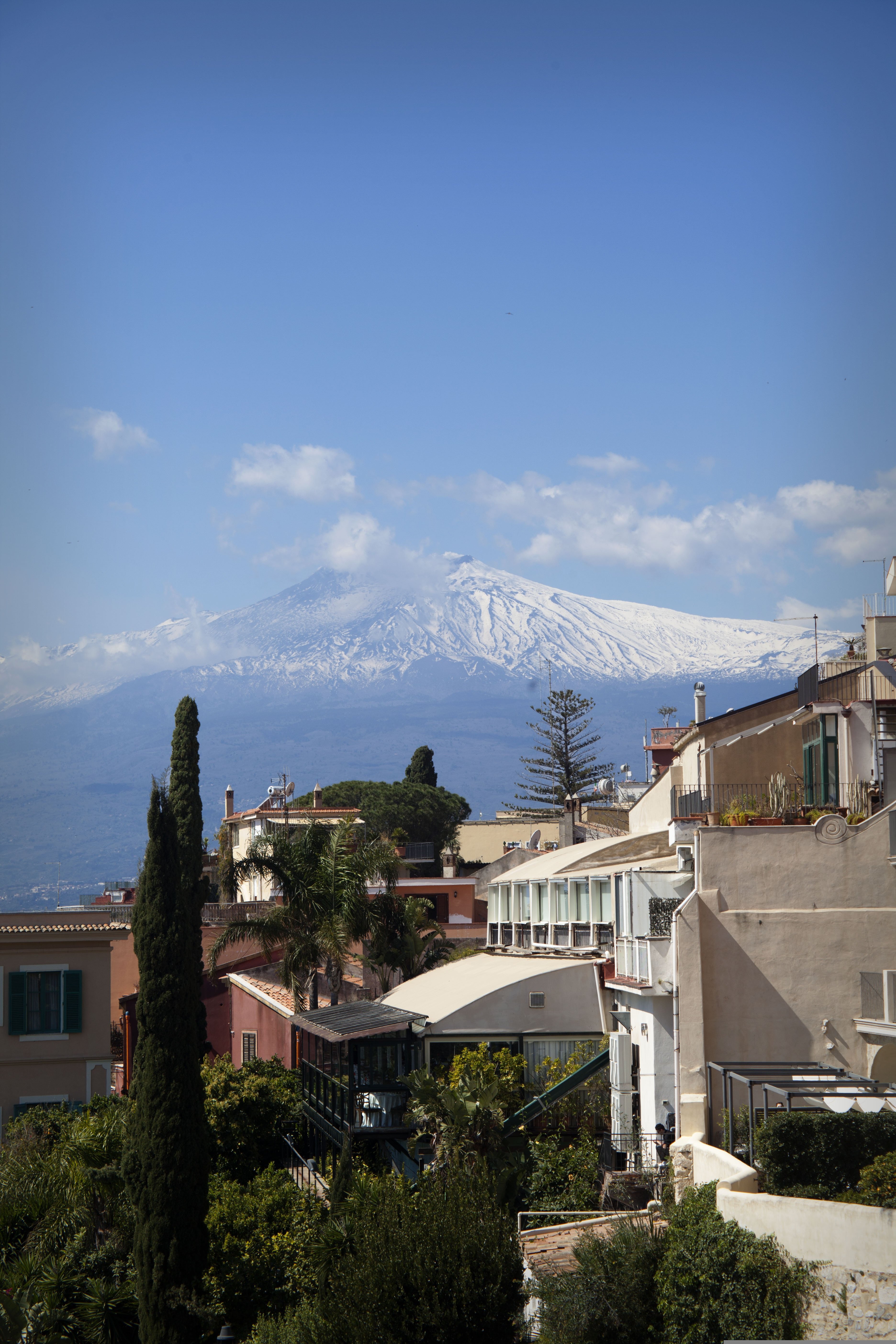 View of Taormina in Sicily above the sea