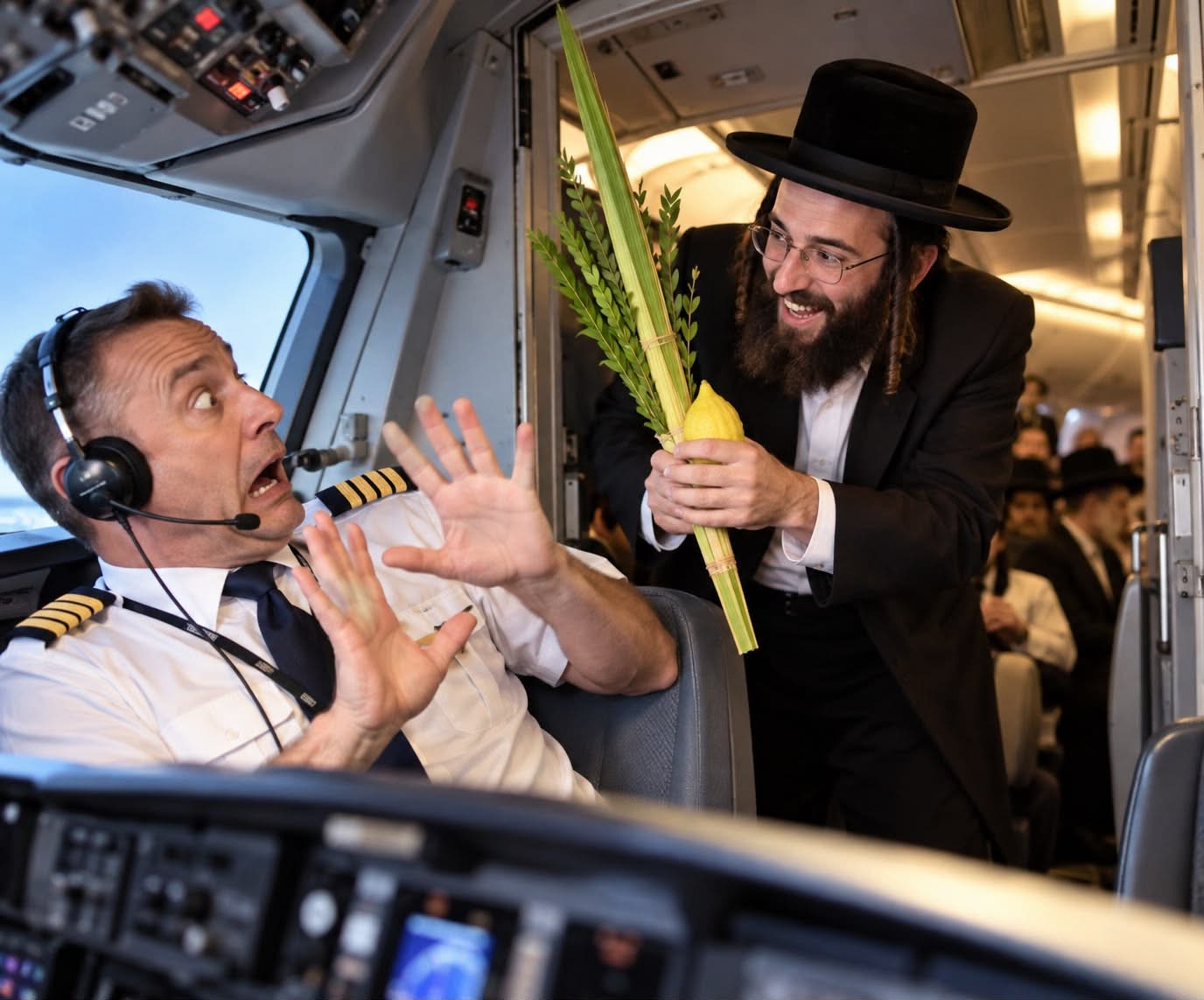 נוסע עם ארבעת המינים מפתיע טייס בתא הטייס - בדיחה בעקבות אירוע פליי דובאי
